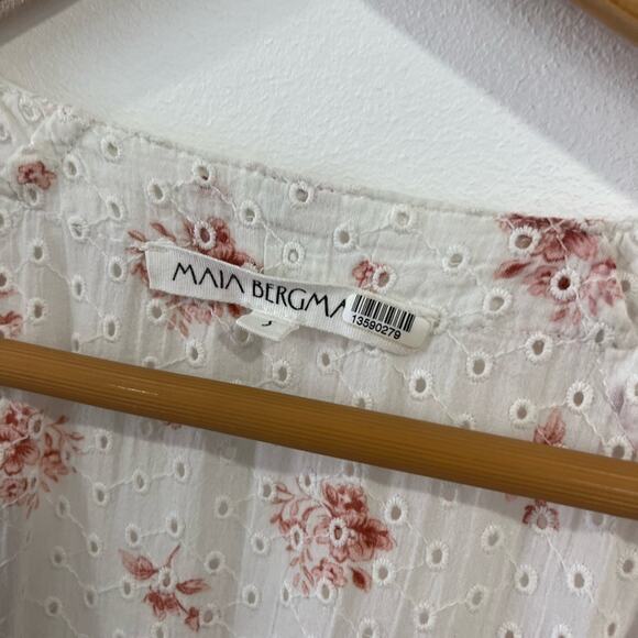 Maia Bergman Floral Ines Dress S Eyelet Wrap Pink White Travel Beach Bridal Grad - Picture 8 of 10